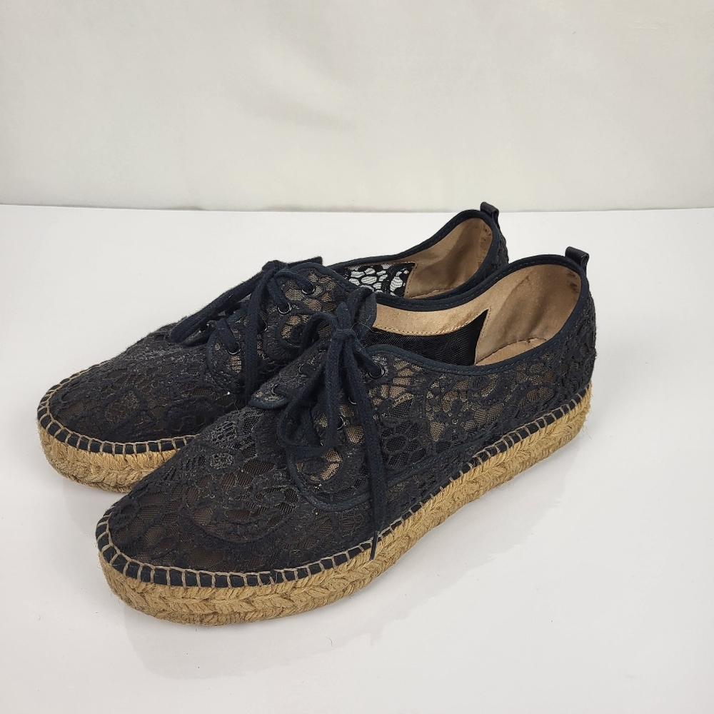 Eric Michael Randy Elegant Black Lace Espadrille Shoes Size Euro 41 (US 10)